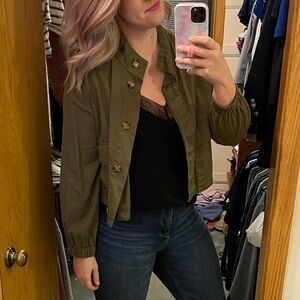 Women's Old Navy Cropped Twill Utility Jacket - Olive Green - Medium